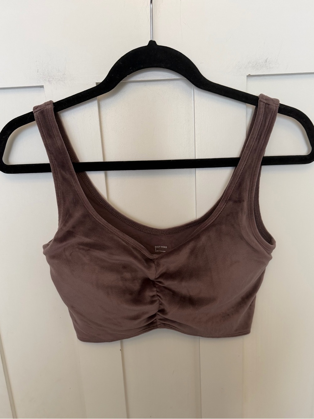 Gilly Hicks velvet V-neck sleeveless plunge crop top tank Top Built in bra brown